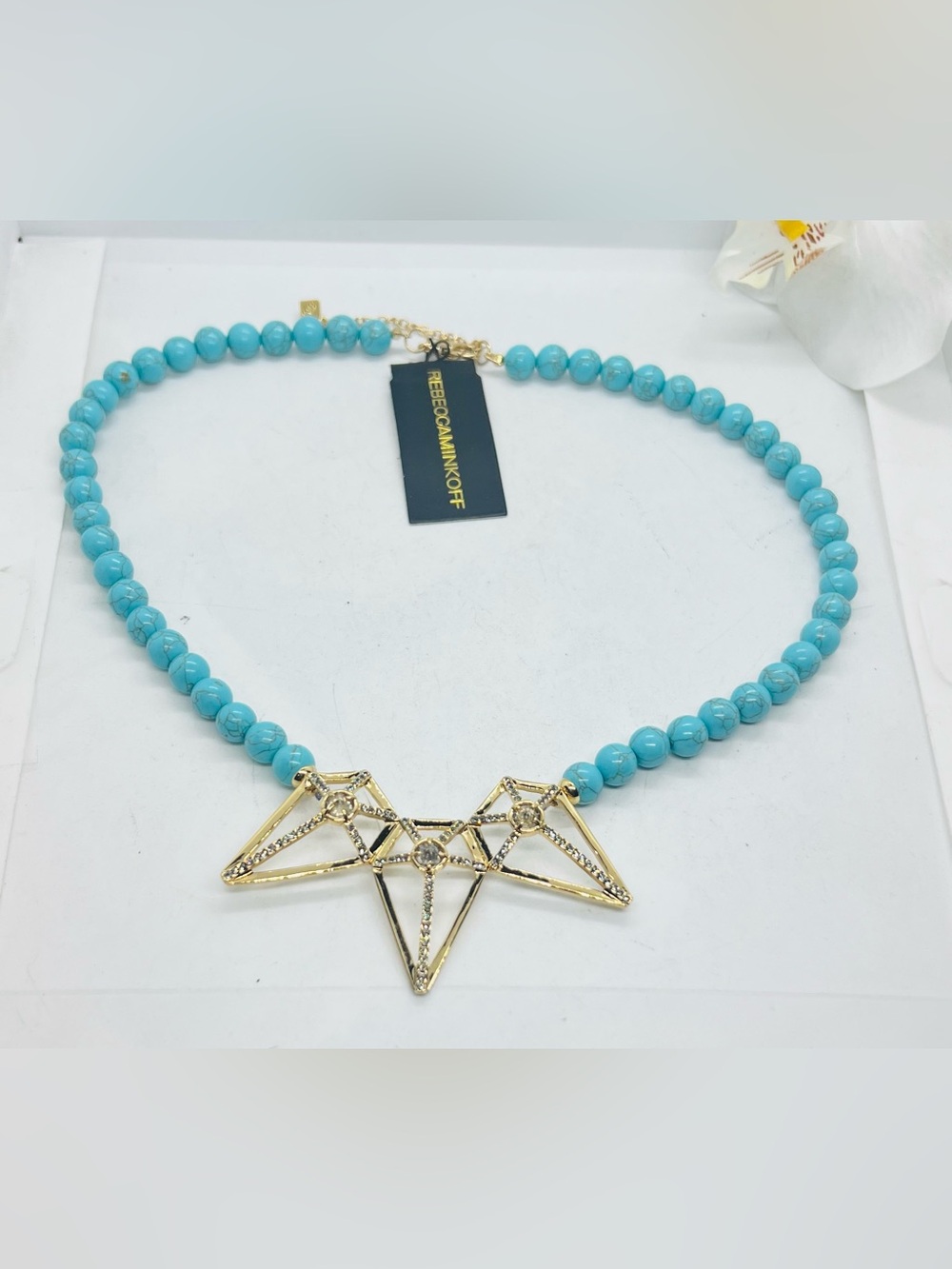 Brand new, Rebecca Minkoff Turquoise Bead Necklace with Gold Geometric Pendant